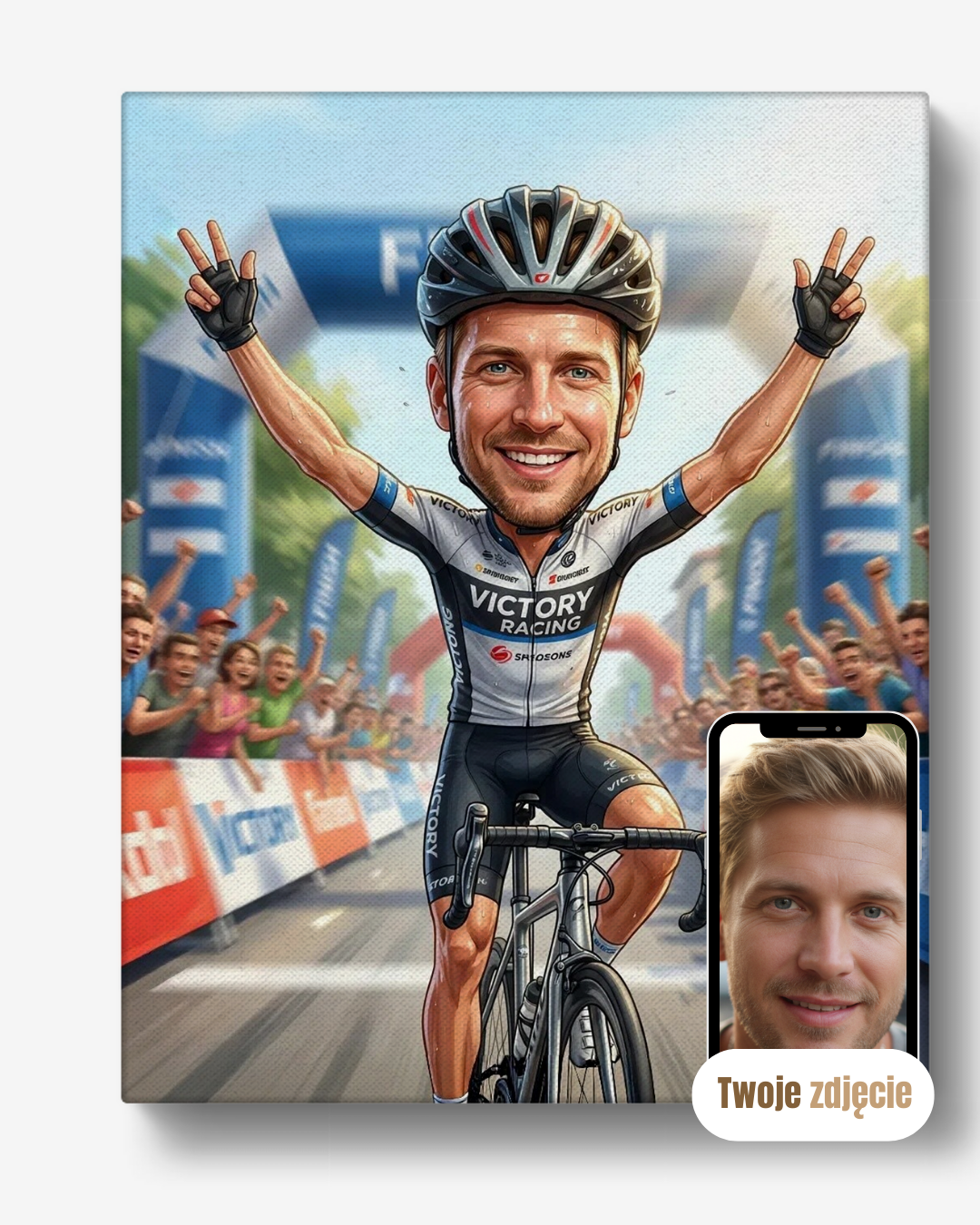 Personalizowany portret na płótnie prezent dla kolegi na święta kolarz