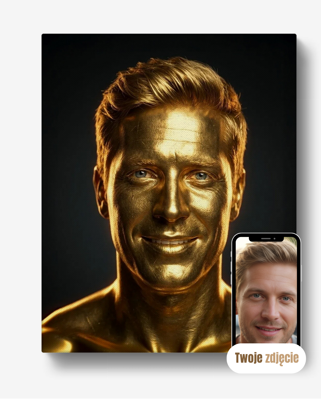 Portret na płótnie prezent dla szefa na urodziny facet ze złota