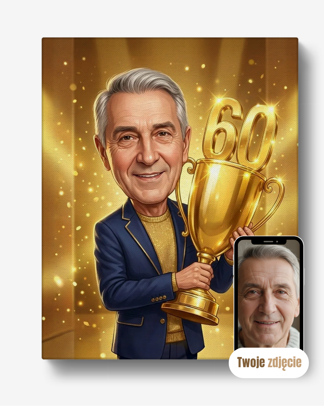 Personalizowany portret na płótnie prezent dla dziadka na 60 urodziny