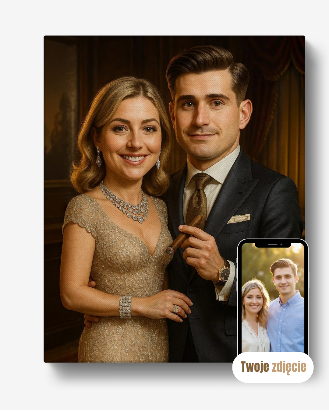 Personalizowany portret na płótnie prezent dla pary zamożna para