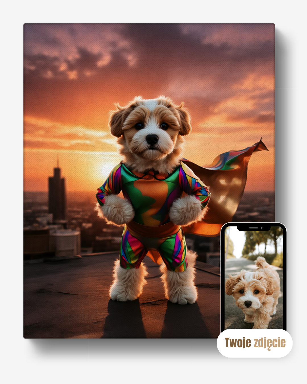 Personalizowany portret psa jako bohatera na płótnie