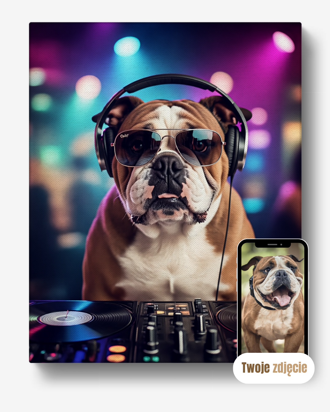 Personalizowany portret psa DJ na płótnie