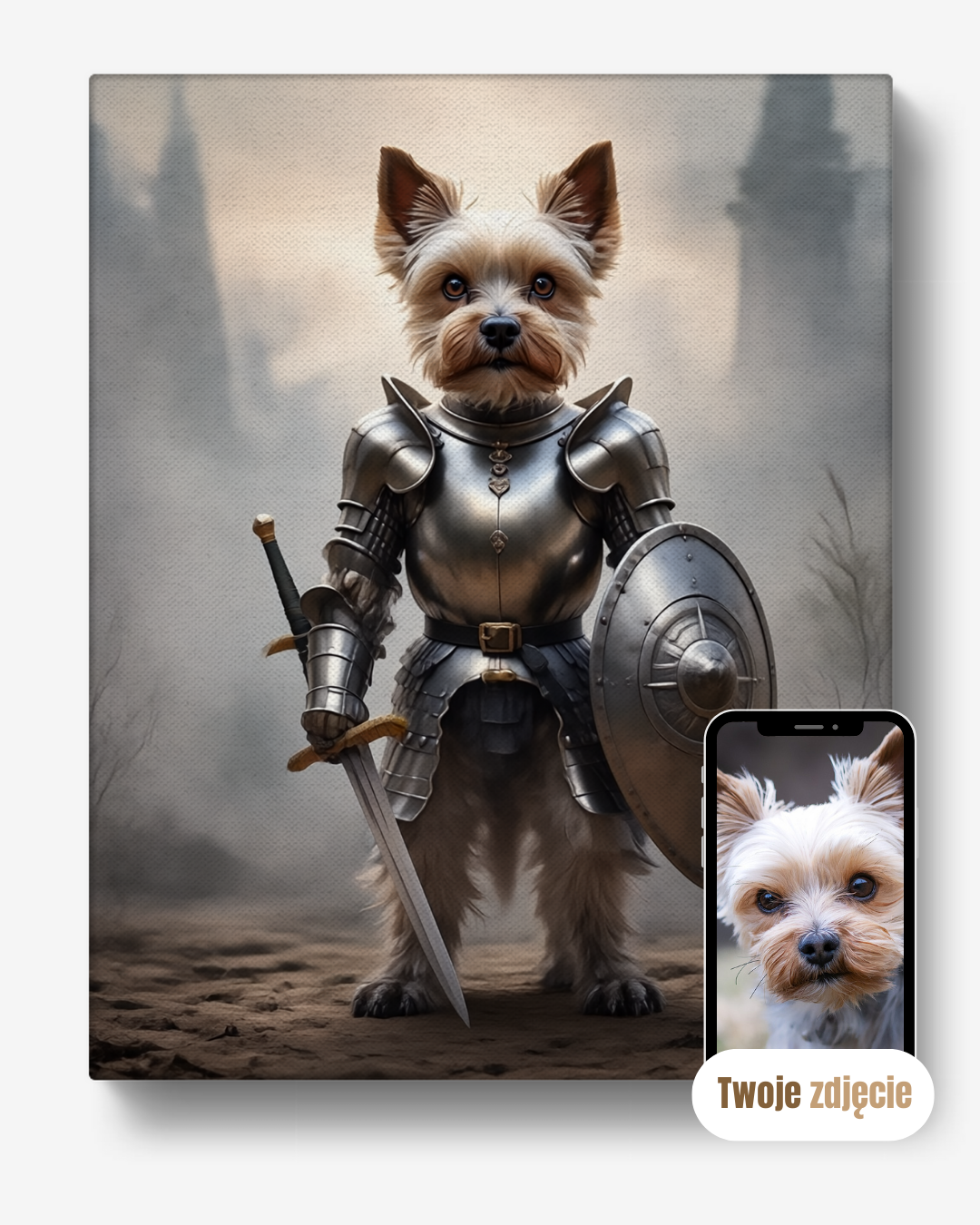Personalizowany portret psa jako rycerza na płótnie