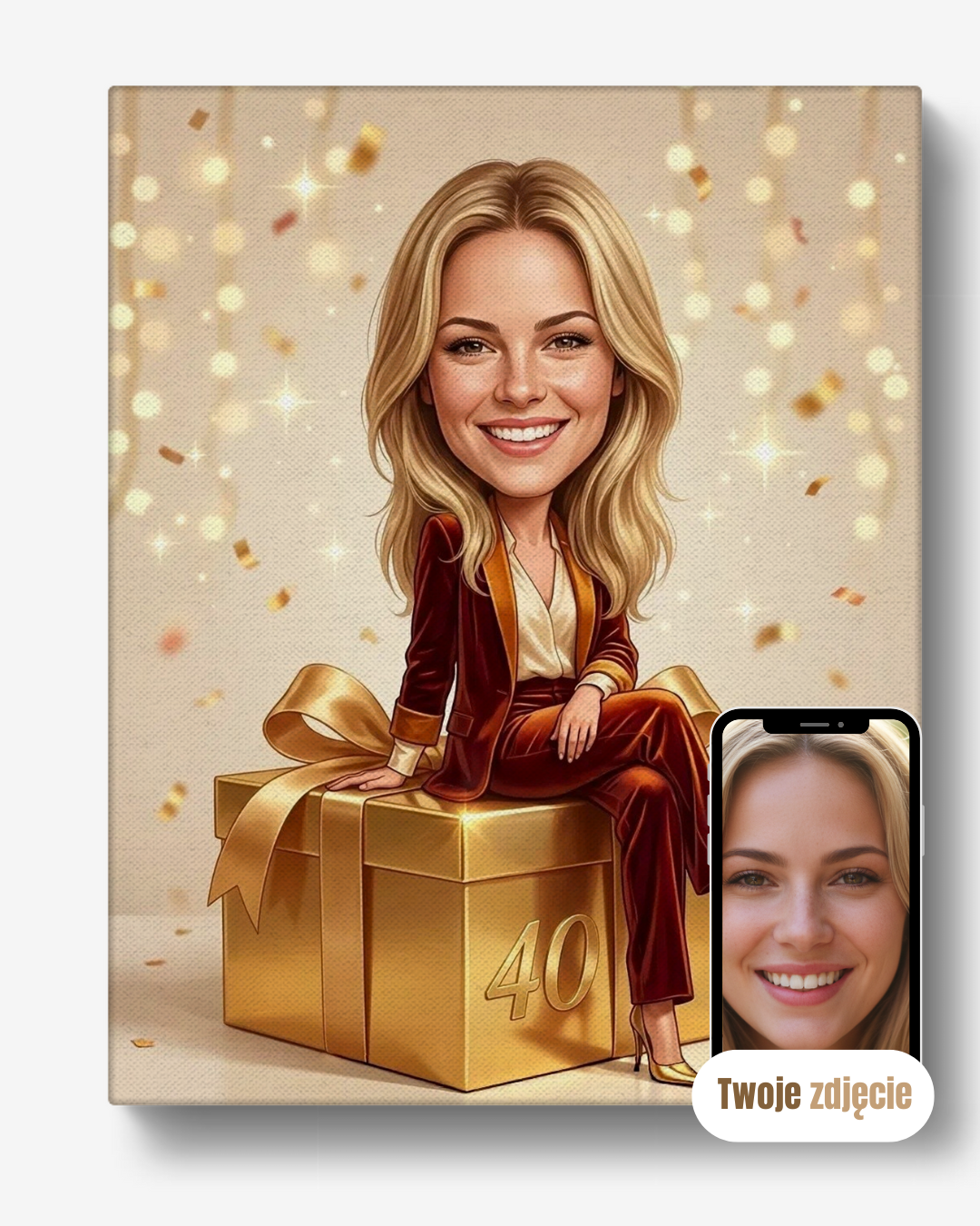 Personalizowany portret na 40 urodziny jako wyjątkowy prezent na płótnie