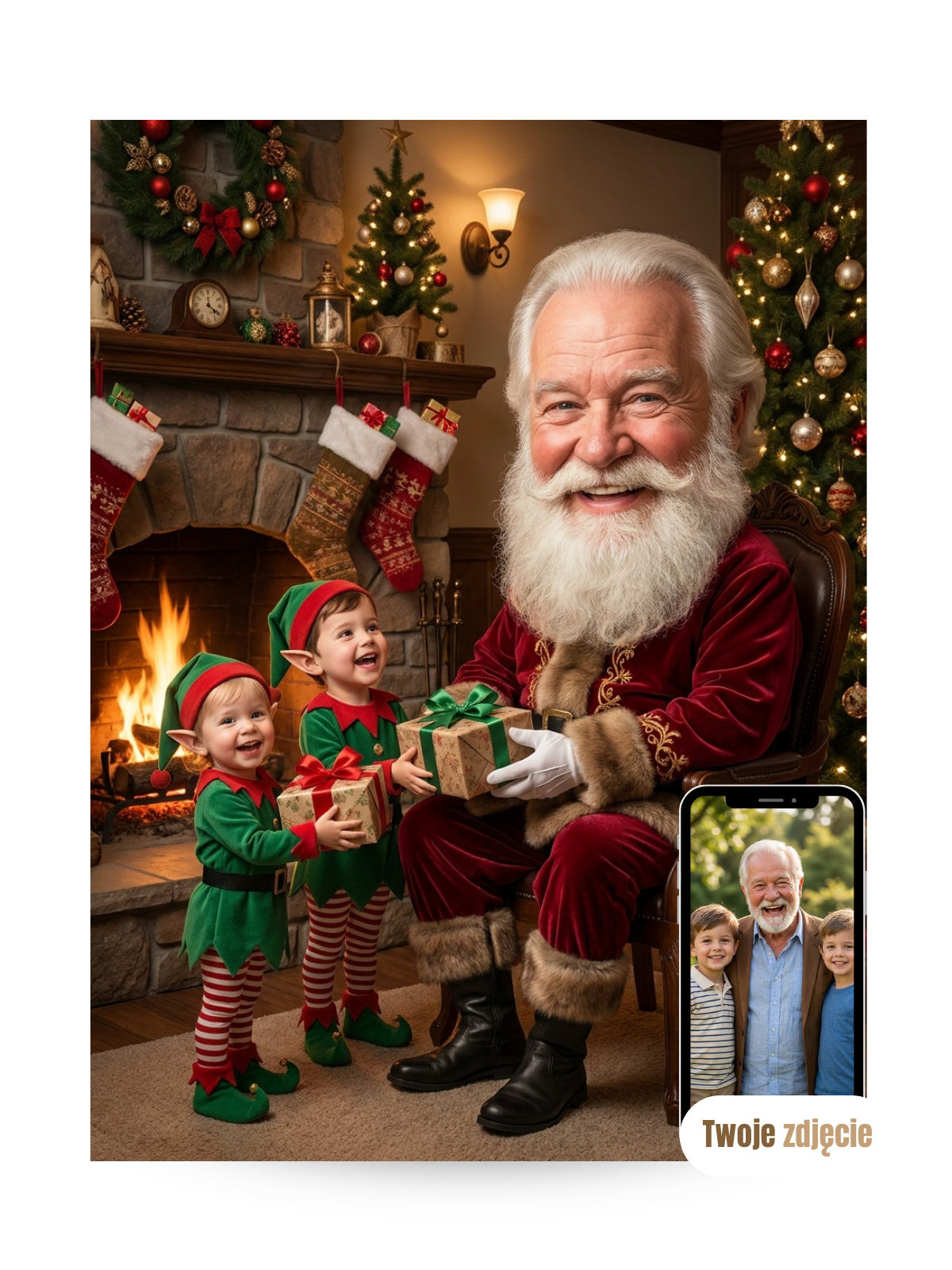 DZIADEK Z WNUCZĘTAMI - personalizowany portret ze zdjęcia