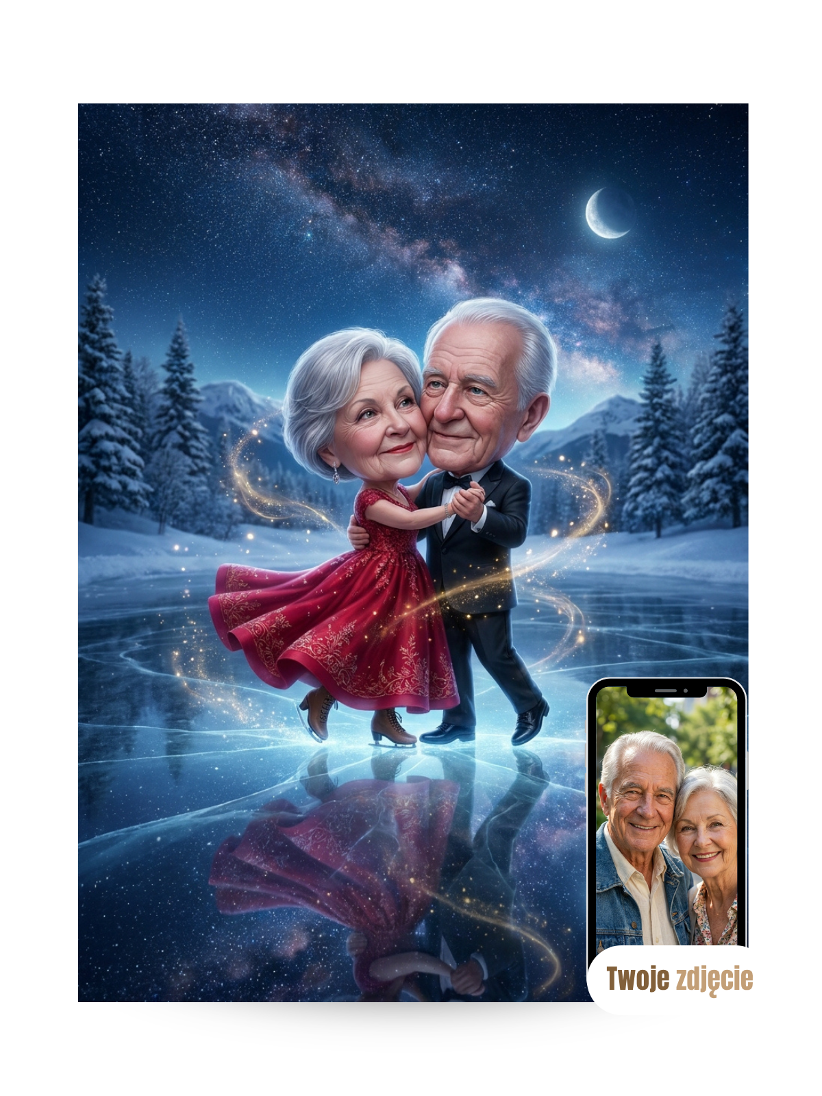DZIADKOWIE NA ŁYŻWACH - personalizowany portret ze zdjęcia