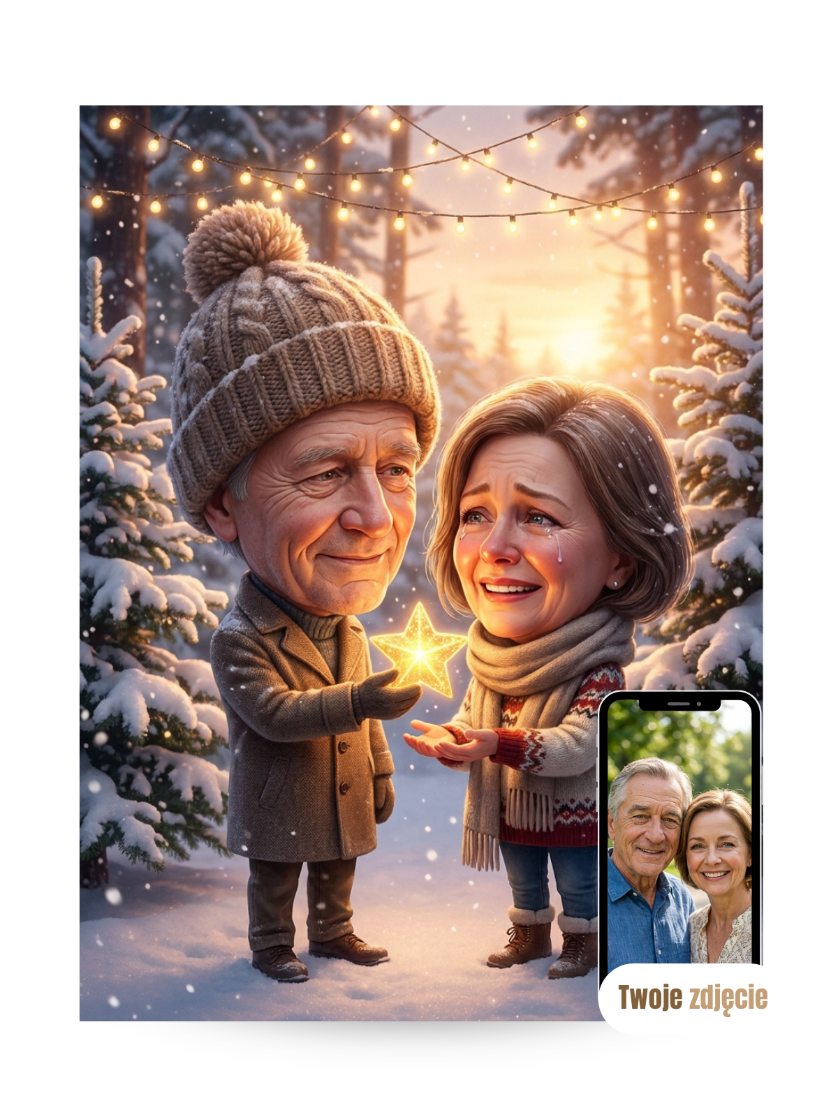 DZIADKOWIE Z GWIAZDKĄ - personalizowany portret ze zdjęcia
