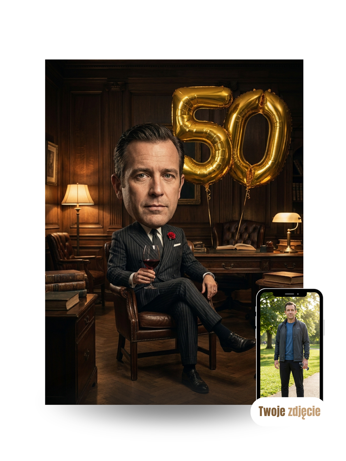 GENTLEMAN Z WINEM - personalizowany portret ze zdjęcia