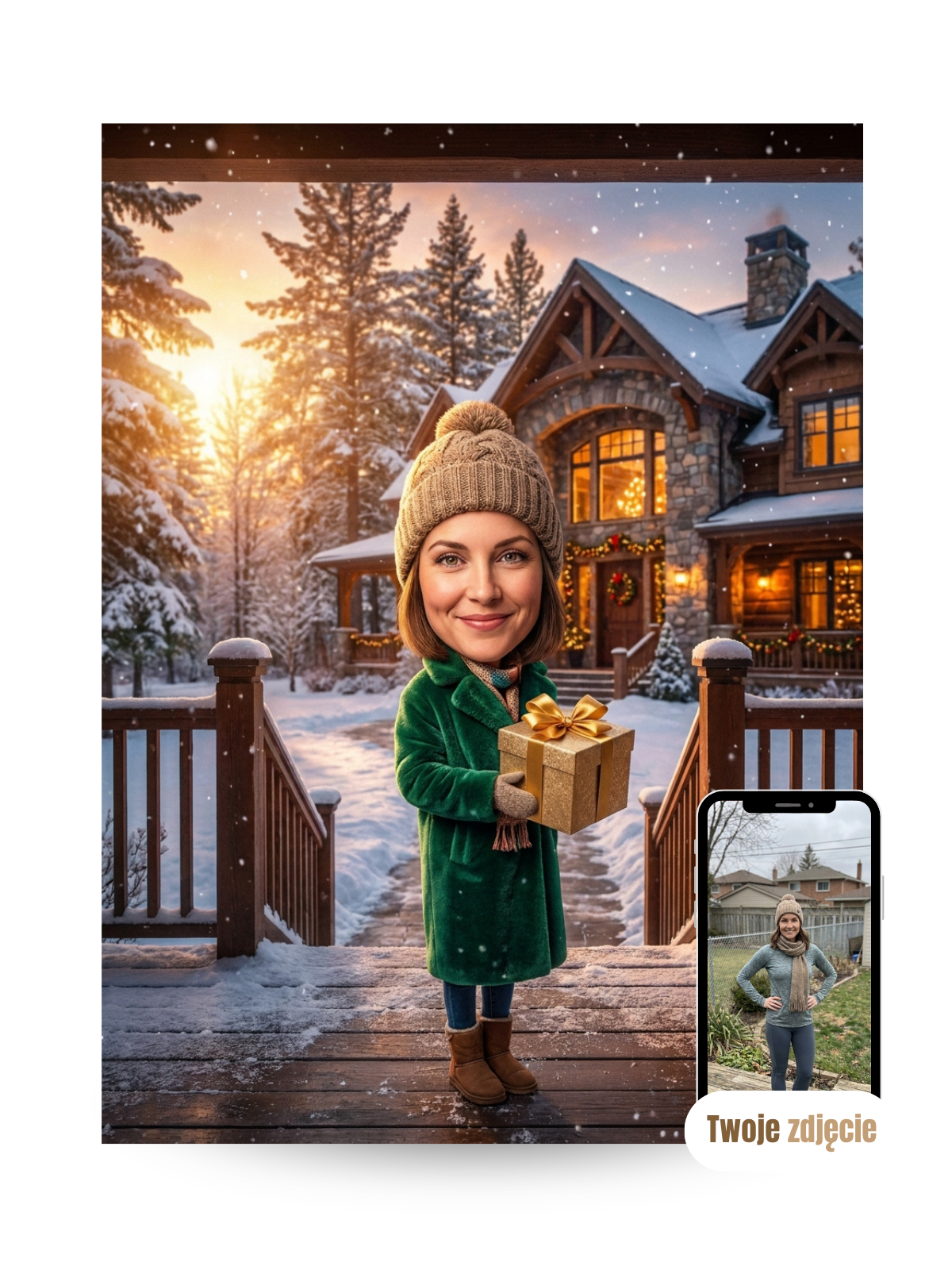KOBIETA Z PREZENTEM - personalizowany portret ze zdjęcia