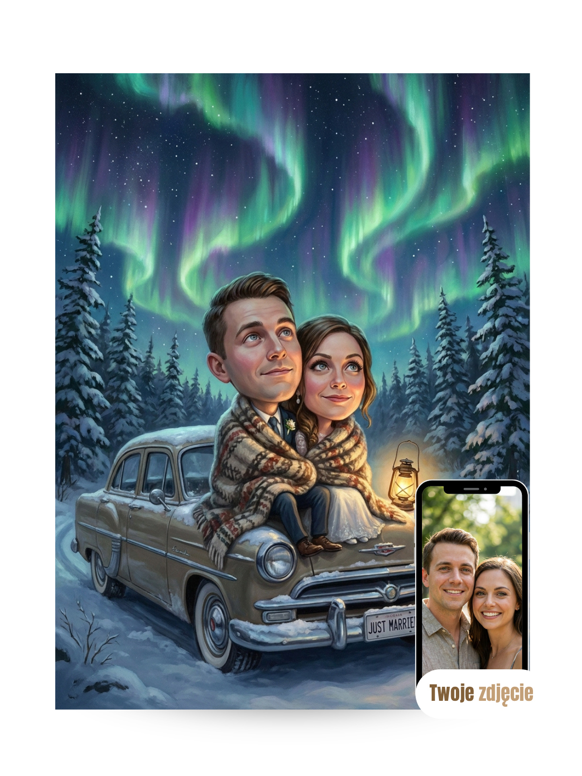 PARA NA SAMOCHODZIE - personalizowany portret ze zdjęcia