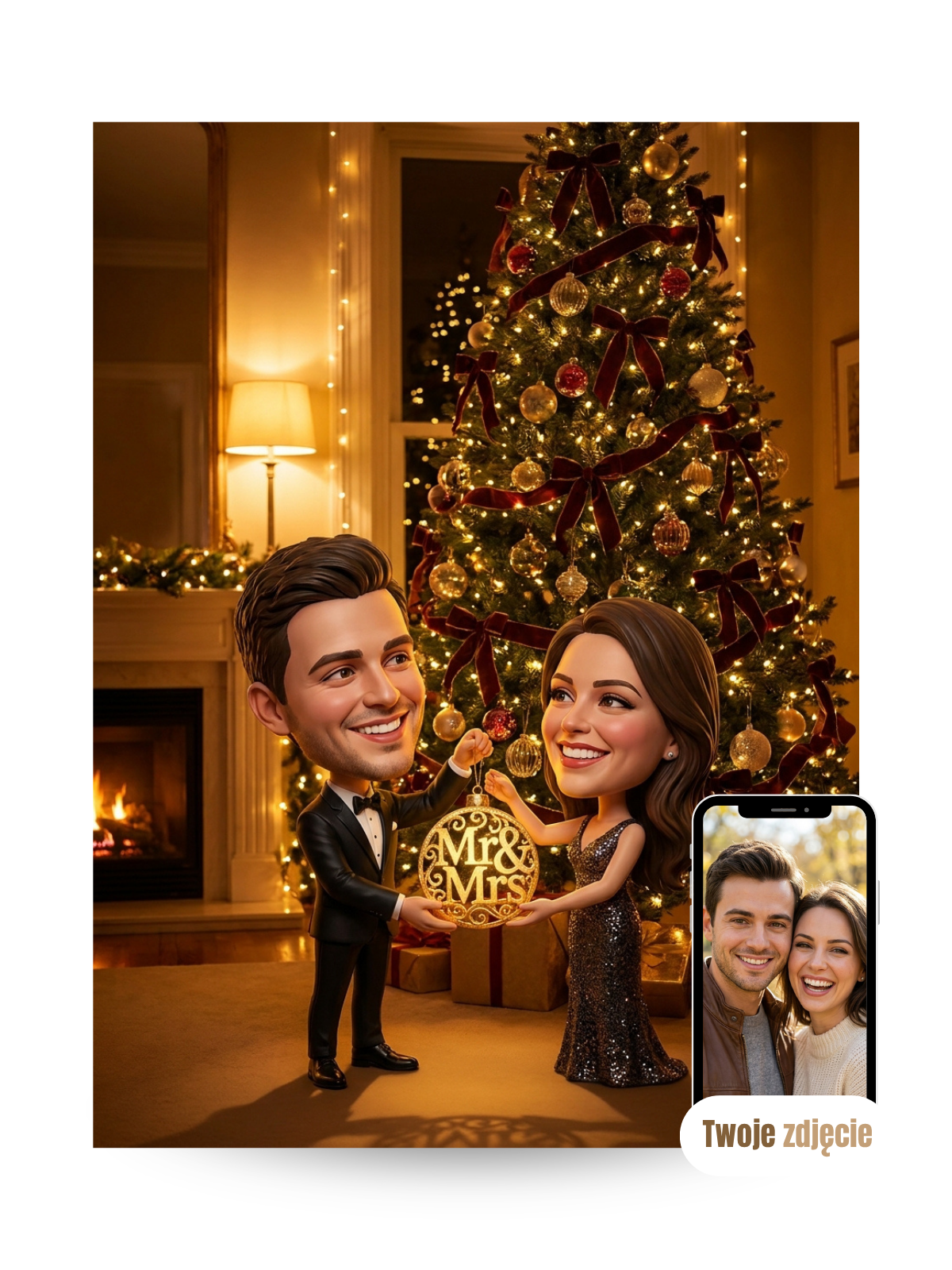 PARA PIERWSZE ŚWIĘTA GLAMOUR - personalizowany portret ze zdjęcia