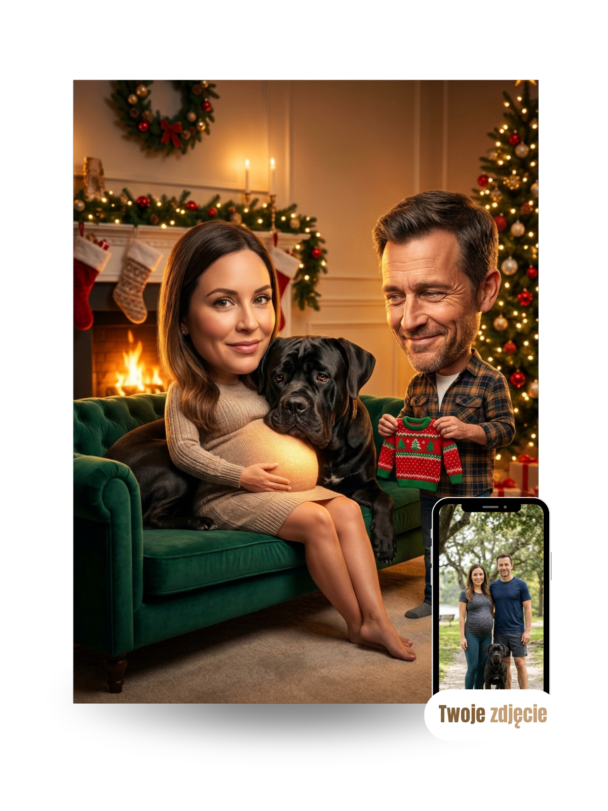 PARA W CIĄŻY NA KANAPIE - personalizowany portret ze zdjęcia
