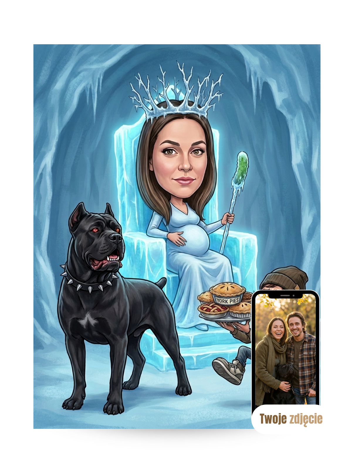 PARA W CIĄŻY Z PSEM - personalizowany portret ze zdjęcia