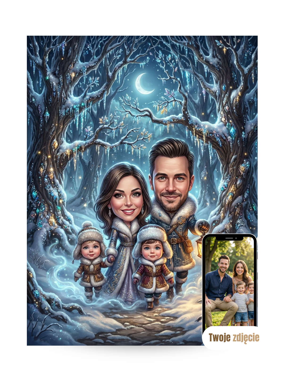 RODZINA W LESIE - personalizowany portret ze zdjęcia