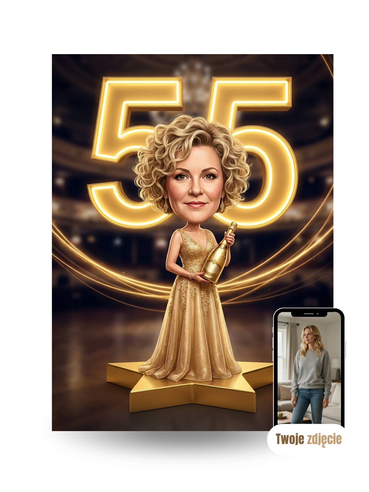 SZAMPAŃSKA IMPREZKA - personalizowany portret ze zdjęcia